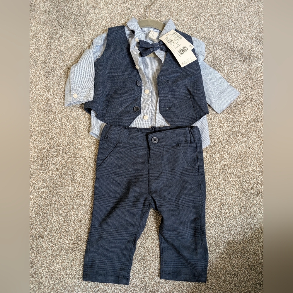 H&M Baby Boy Formal Outfit with Vest and Bow Tie Size 6 Mo